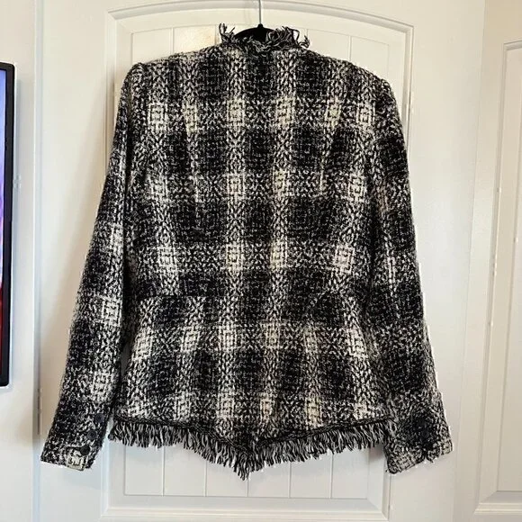 Carol Anderson VINTAGE tweed plaid fringe blazer jacket, women's size 10 - Picture 11 of 15